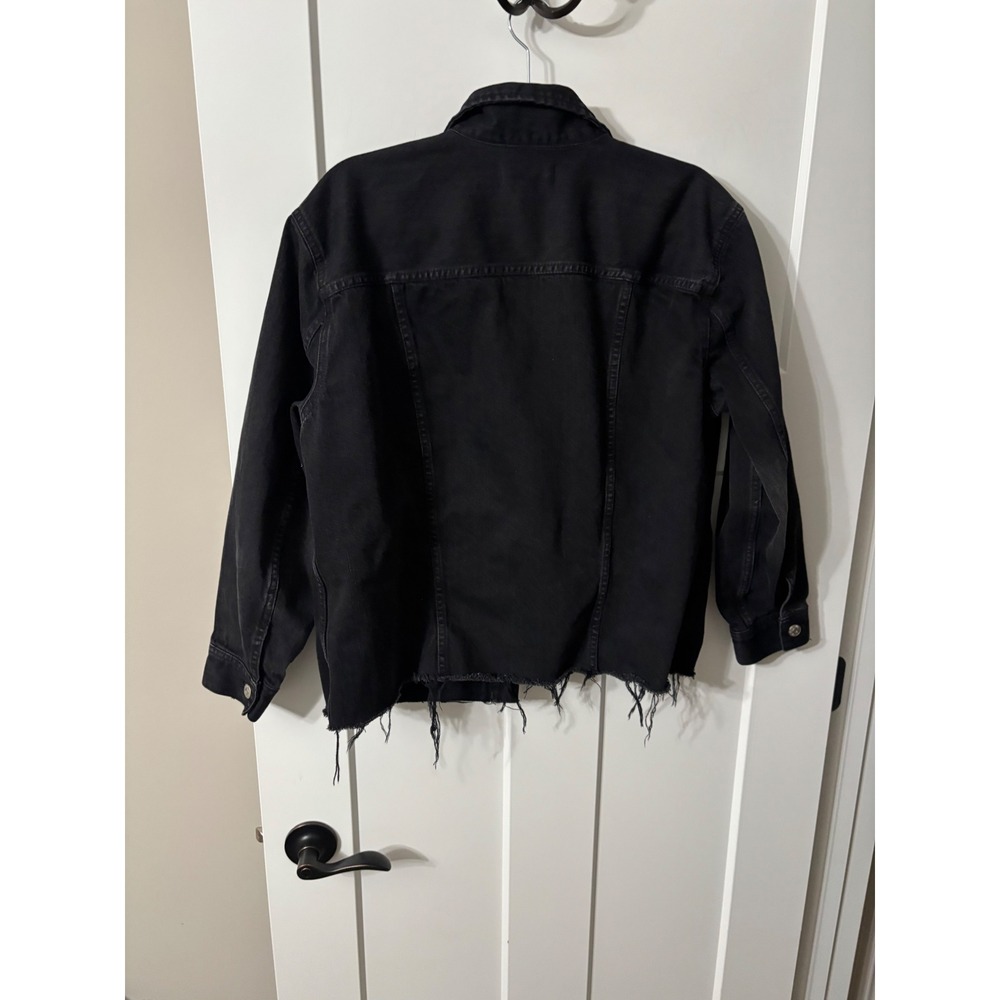 Madewell Womens Black Denim Trucker Jacket Raw Hem G7501 Cotton Size Medium - Picture 3 of 6
